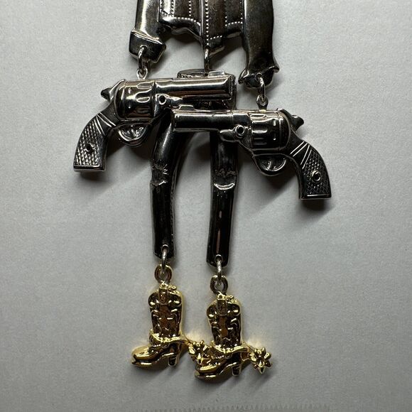 Vtg Articulating Cowboy Brooch w/Movable Parts, Western Hat & Boots, Collectible - Picture 4 of 7